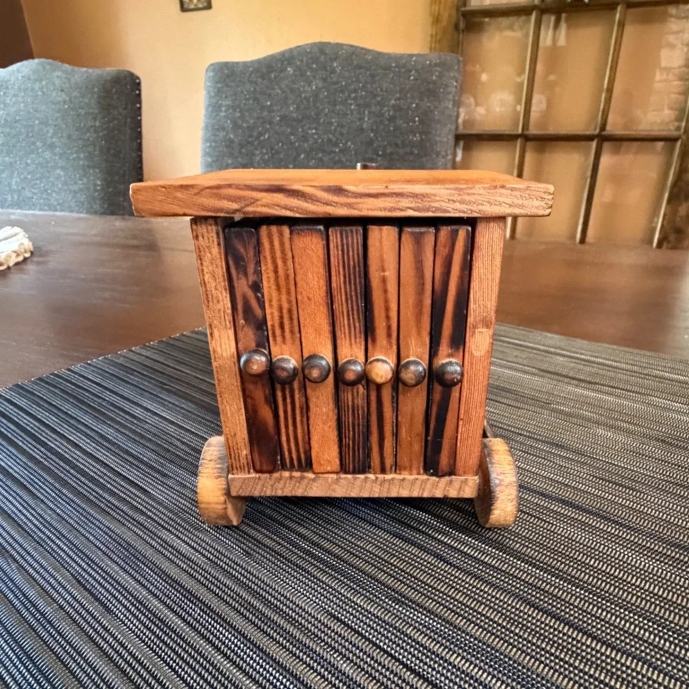 Vintage Wooden Train Locomotive Coaster Set Rustic Caddy 7 Piece